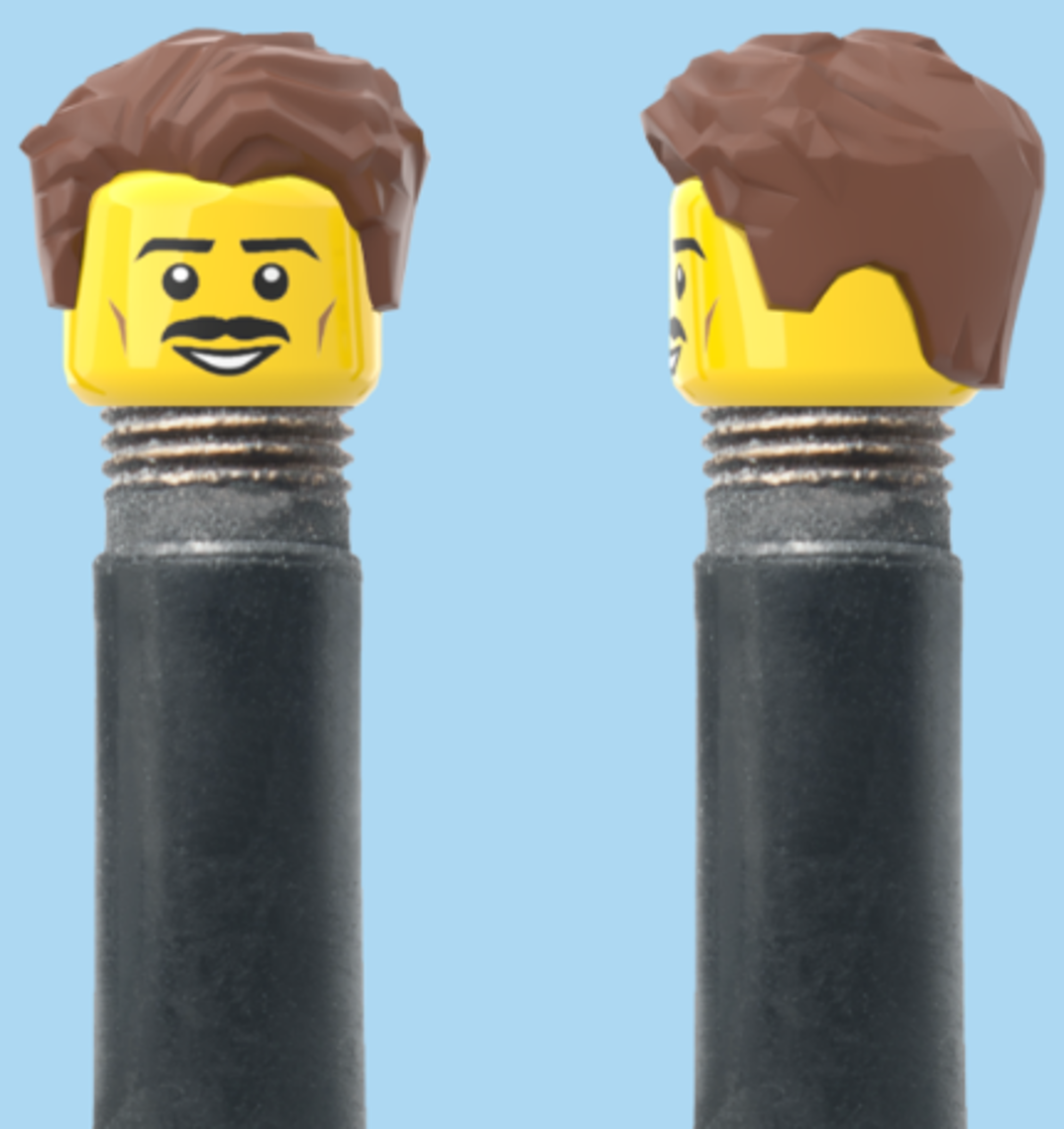 Moustache Smile | Styled Brown Hairdo | AV | Brick Caps | Sold as Pair