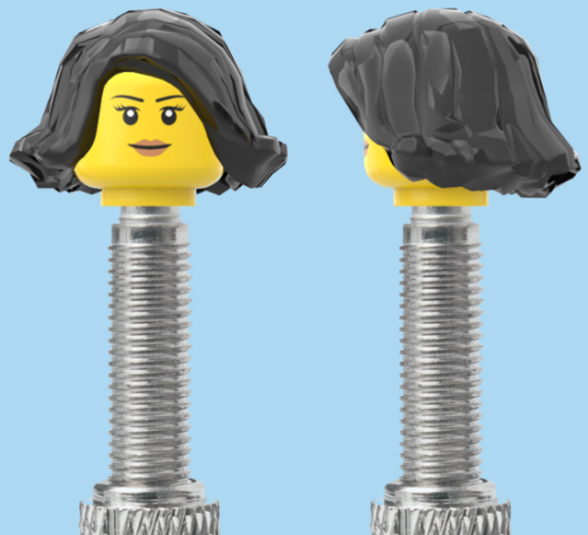 Simple Smile, Eyelashes & Lipstick | Black Bob Cut Hairdo | FV | Brick Caps | Sold as Pair