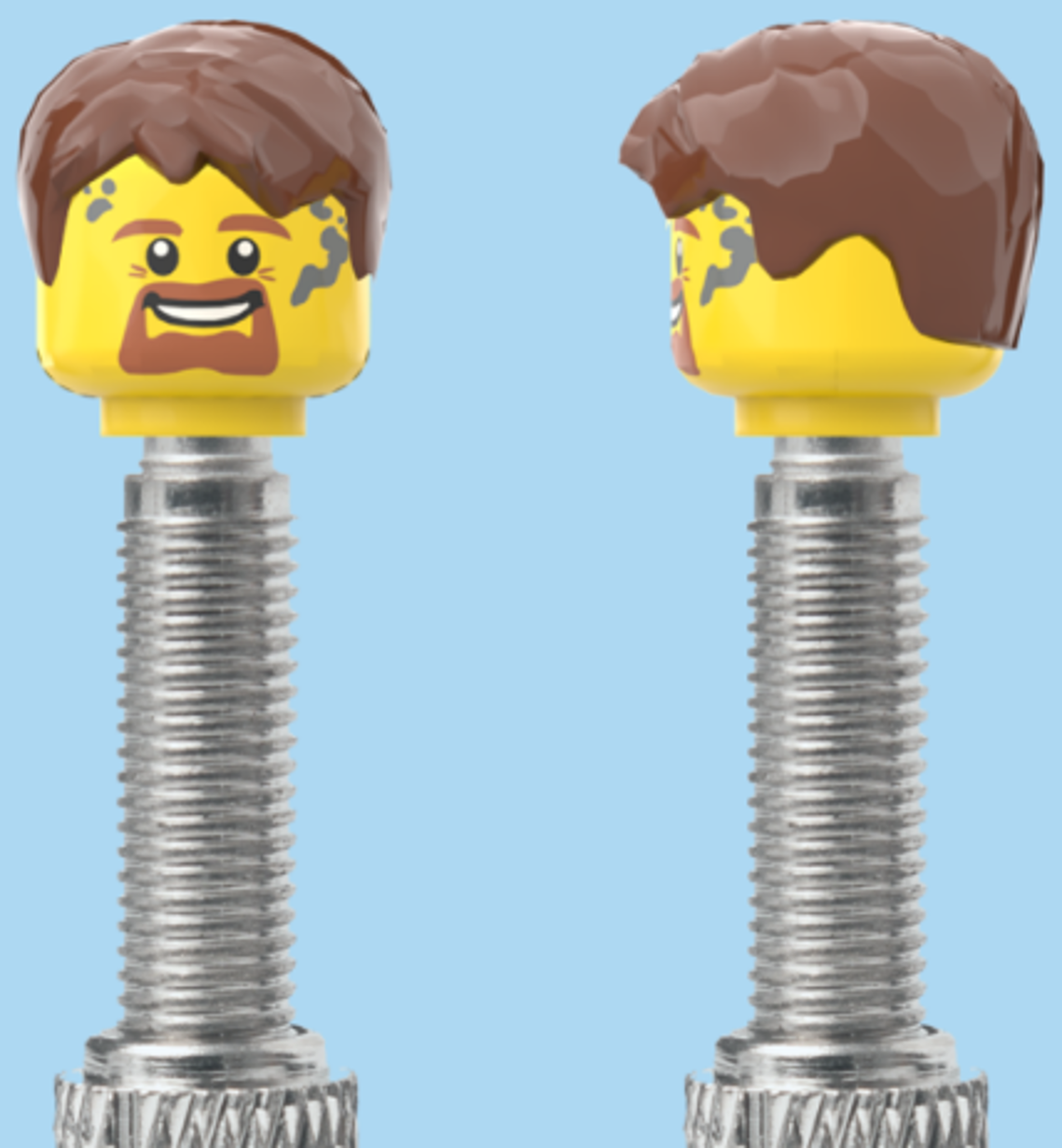 Goatee Grease Smile Face | Half Smooth Brown Hairdo | FV | Brick Caps | Sold as Pair