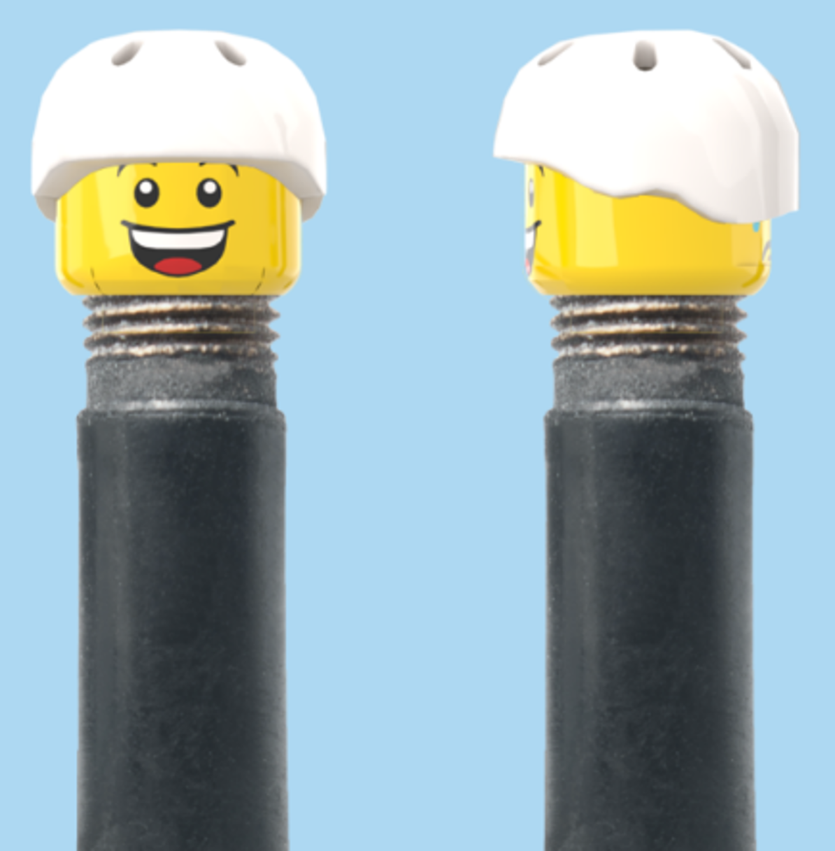 2 Faces | Open Mouth Smile Face | Sad Tear Face | Helmet White | AV | Brick Caps | Sold as Pair