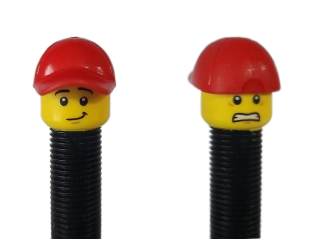 2 Faces | Worried Look Face | Half Smile Face | Red Cap | AV | Brick Caps | Sold as Pair