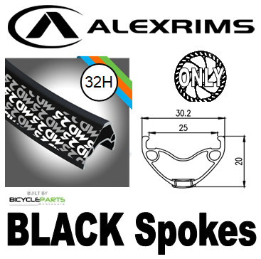 WHEEL - 26" Alex MD25 32H P/j Black Rim, FRONT 20mm T/A (110mm OLD) 6 Bolt Disc Sealed Novatec Black Hub, Mach 1 BLACK Spokes