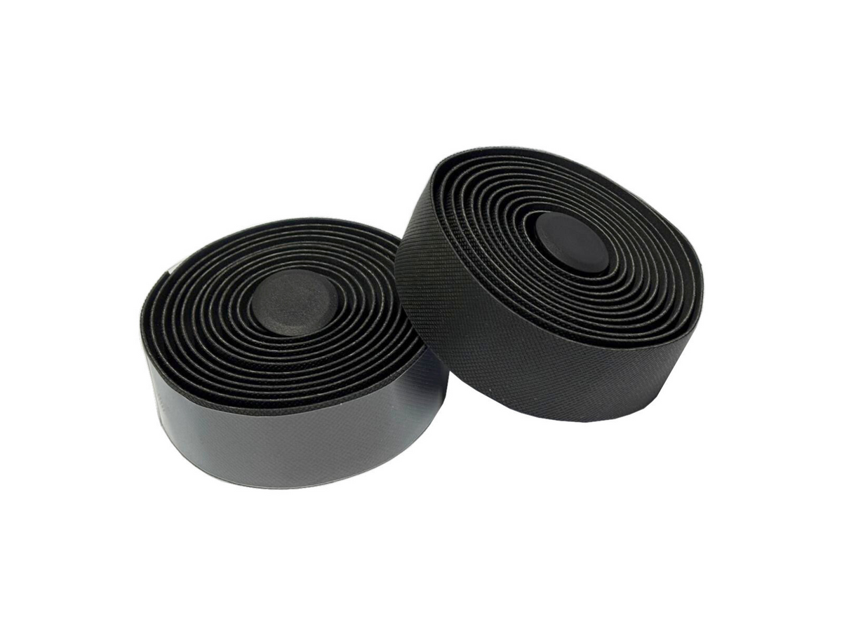 Handlebar cushion tape, super anti-slip/shock proof, Thickness: 3.5mm, 200 x 3cm, diamond embossed, black plug, w/finish tape