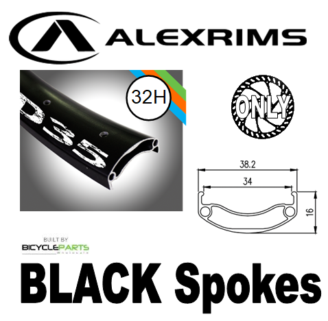 WHEEL - 27.5/650B Alex MD35 32H P/j Black Rim, 8/11 Speed Q/R (141mm OLD) 6 Bolt Disc Sealed Novatec Black Hub, BLACK Spokes
