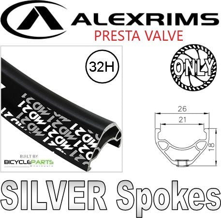 WHEEL - 29er Alex MD21 32H P/j Black Rim with Eyelets, 8/11 SPEED 12mm T/A (142mm OLD) 6 Bolt Disc Sealed Novatec Black Hub, Mach 1 SILVER Spokes