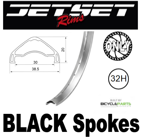 WHEEL - 27.5/650B Jetset AM-30HO+ ARCOS 32H W/j Polished Silver Rim, FRONT 15mm T/A (110mm OLD) 6 Bolt Disc Sealed Novatec Boost Black Hub, BLACK Spokes