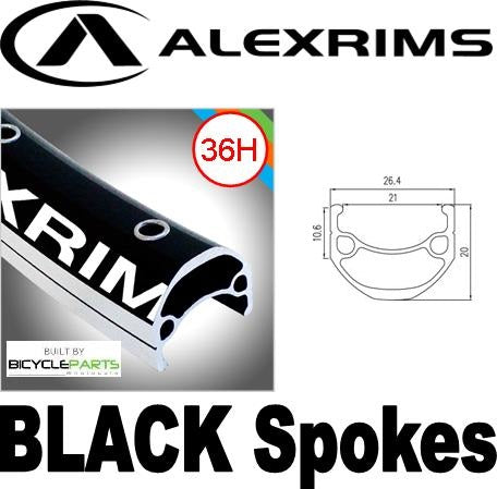WHEEL - 29er Alex DM21 36H Black Rim, FRONT TRACK 3/8" Nutted (100mm OLD) Sealed Sturmey Silver Hub, BLACK Spokes