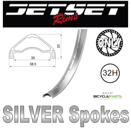 WHEEL - 29er Jetset AM-30HO+ ARCOS 32H W/j Polished Silver Rim, FRONT 20mm T/A (110mm OLD) 6 Bolt Disc Sealed KT Black Hub, SILVER Spokes