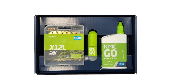 "NEW" - KMC GO Waxed Limited Edition Box | X12L Ti-N Gold 12 Speed Chain | 150ml + 15ml Wax
