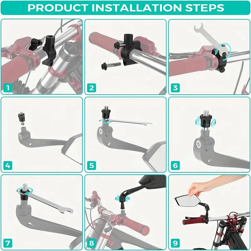 2pcs high-definition glass adjustable bicycle rearview mirror, 360°