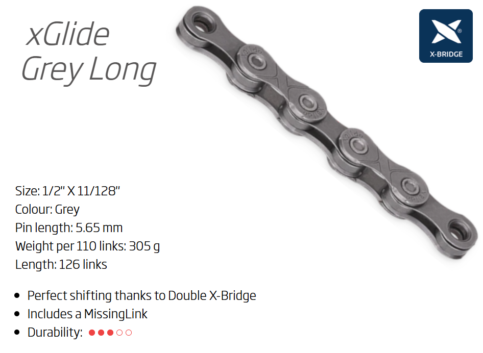 CHAIN - 9/10/11 CUES - KMC xGLIDE - 126L - GREY - X-Series - w/Connect Link