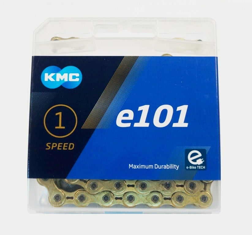 CHAIN - Single Speed - KMC E101 - 112L - GOLD - w/Connect Link - (Ebike Chain, higher pin power for e-Bike torque)
