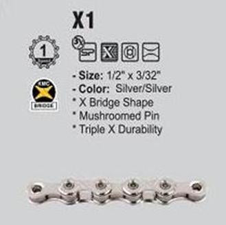 CHAIN - Single Speed - KMC E1 - 110L - SILVER - w/Connect Link - (Ebike Chain, higher pin power for e-Bike torque)