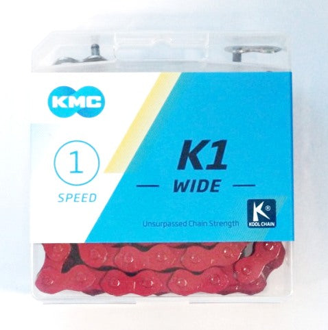 CHAIN - Single Speed - KMC K1 - 112L - RED - w/Connect Link