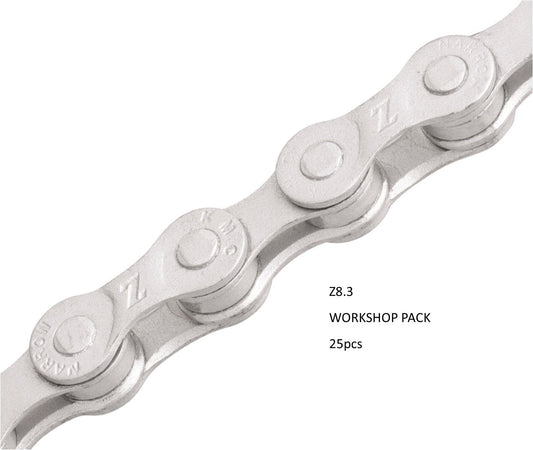 CHAIN WORKSHOP BOX - 6-8 Speed - KMC - Z8.3 - 116L - SILVER - w/Connect Link - Includes 25 Chains