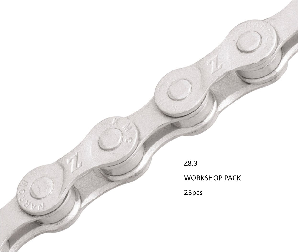 CHAIN WORKSHOP BOX - 6-8 Speed - KMC - Z8.3 - 116L - SILVER - w/Connect Link - Includes 25 Chains