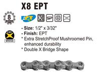 CHAIN - 8 Speed - KMC X8 EPT - 116L - SILVER - EcoPro TeQ Coating - w/Connect Link