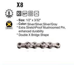 CHAIN - 8 Speed - KMC X8 - 116L - SILVER - w/Connect Link