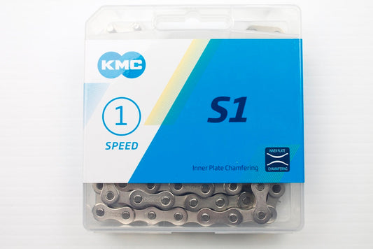 CHAIN - Single Speed-1/2 x 1/8  - KMC S1 - 112L -  SILVER   - (Chrome Look) - w/Connect Link