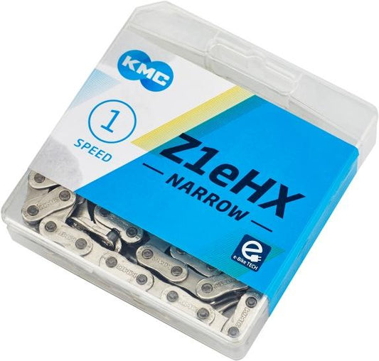 CHAIN - Single Speed - KMC Z1 eHX - 112L - SILVER - w/Connect Link - (Ebike Chain, higher pin power for e-Bike torque)
