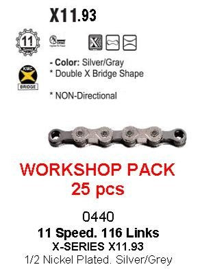CHAIN WORKSHOP BOX - 11 Speed - KMC X11 - 118L - SILVER/BLACK - X-Series - w/Connect Link - Includes 25 Chains
