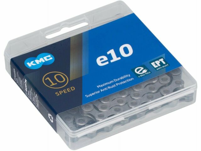 CHAIN - 10 Speed - KMC E10 EPT - 136L - DARK SILVER - EcoPro TeQ Coating - w/Connect Link - EXTRA LONG - (Ebike Chain, higher pin power for e-Bike torque)