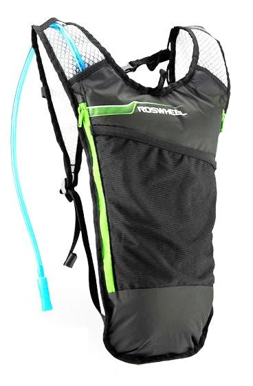 SAHOO Hydration Backpack Lightweight 5L/ w, 2L Non-Toxic PEVA bladder, insulated bladder storage, front mesh pocket, BLACK with Green Highlights