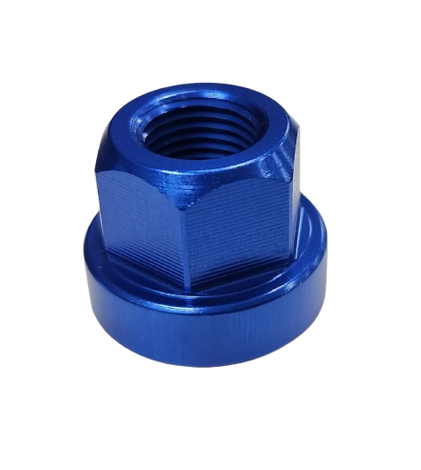 ALLOY HUB AXLE NUT - 3/8" Flange Type, Blue