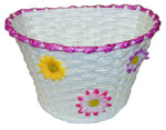 BASKET, Kids, White Woven with MAGENTA strip and small flowers, Plastic, 12-16