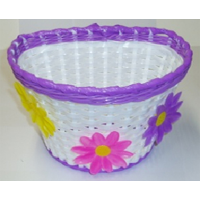 BASKET - Front, Kids, White with Purple Strip & Large Flowers