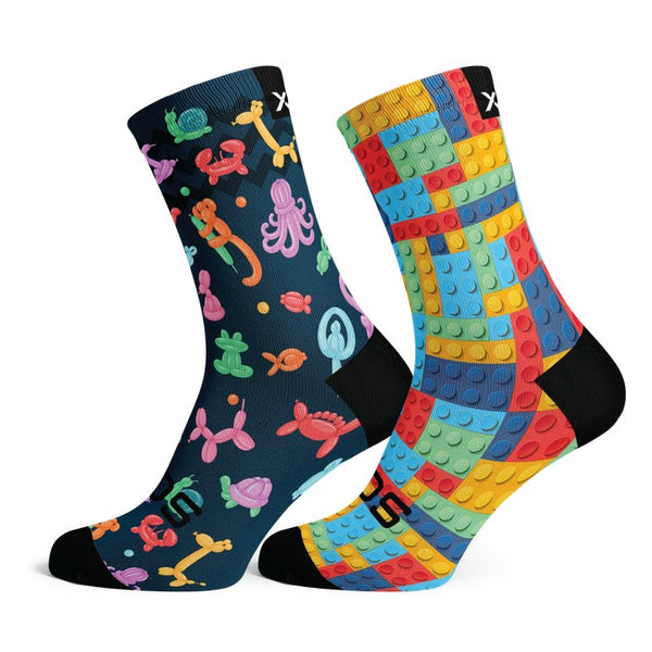 Kids Combo - Blocks & Balloon Animals - Size XS (US 10C-1Y) - SOX Footwear Performance Socks - 1 Pair
