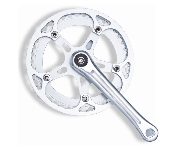 Single chainwheel set, 3/32 x 44T, alloy, SILVER, alloy 170mm silver crank, Double chainguard (Inside & Outside) BCD 130.