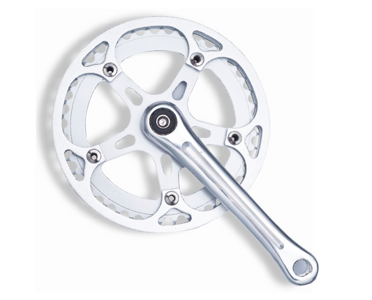 Single chainwheel set, 3/32 x 44T, alloy, SILVER, alloy 170mm silver crank, Double chainguard (Inside & Outside) BCD 130.