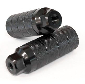 FOOT PEGS, Pair,  3/8" x 26T Axle, 36 x 110mm Threaded, STEEL, BLACK. sold as pair