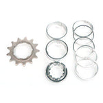 CONVERSION KIT - Single Speed, FLANGED CR-MO Drive Ring, 13T Lock Ring & Alloy Spacers (7 Spacers + Lockring)