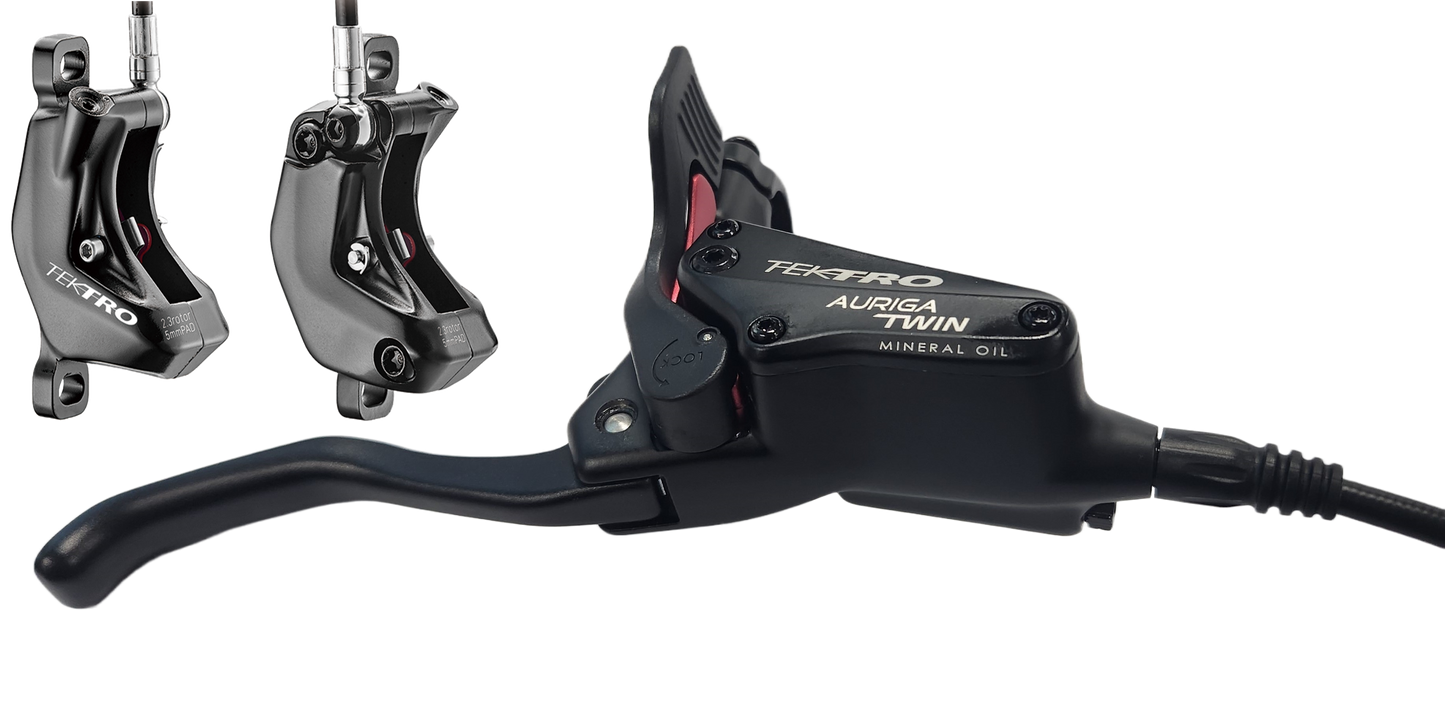 TEKTRO Hydraulic Disc Brake - AURIGA TWIN  HDT545 - Right hand lever w/ left & right caliper - Hose 3300mm - Black - (Uses 2.3mm Rotors Only - Rotors not included)