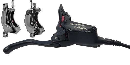 TEKTRO Hydraulic Disc Brake - AURIGA TWIN  HDT545 - Right hand lever w/ left & right caliper - Hose 3300mm - Black - (Uses 2.3mm Rotors Only - Rotors not included)