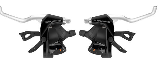 BRAKE & SHIFTER INTEGRATED SET - Right Hand 8 Speed, Left Hand 3 Speed, Thumb Tap Dual Trigger, Black WITH Silver Brake Lever nt