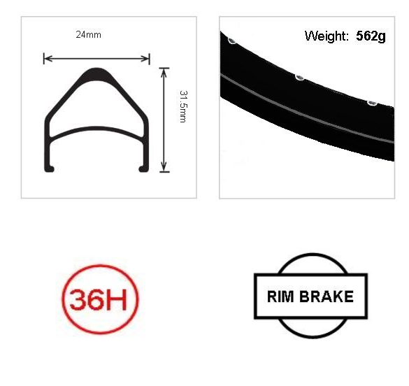 RIM 26" x 19mm - Alloy - 36H - (559 x 19) - Schrader Valve - Rim Brake - D/W - BLACK - 30mm Deep - Quality Taiwan Rim