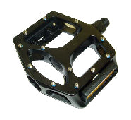 PEDALS  9/16" BMX lge platform, BLACK, one pce ALLOY,  cr-mo axle, w/screw-in pins