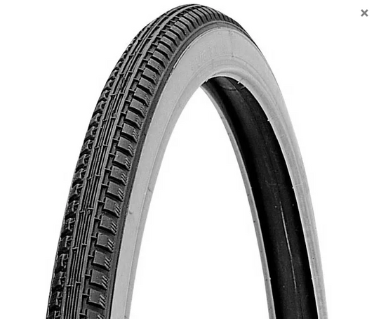 TYRE  20 x 1.3/8 BLACK with WHITE WALL (37-451) (These tyres look great on vintage bikes. Plenty of "Old World" charm!)