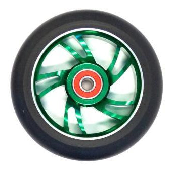 Scooter Wheel, Alloy, 110mm incl abec-9 bearing, GREEN core, Sensational NEW DISPLAYpackaging !