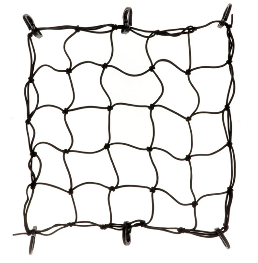 CARGO LUGGAGE NET - Strong elasticated webbing, cord dia: 4mm, 6 PP hooks, 18" x 18", Black