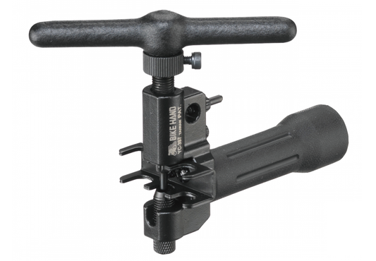 Tool - Chain rivet extractor, for chain 7-12 speed chains,  w/chain hook & extra pin, black, w/BIKEHAND logo