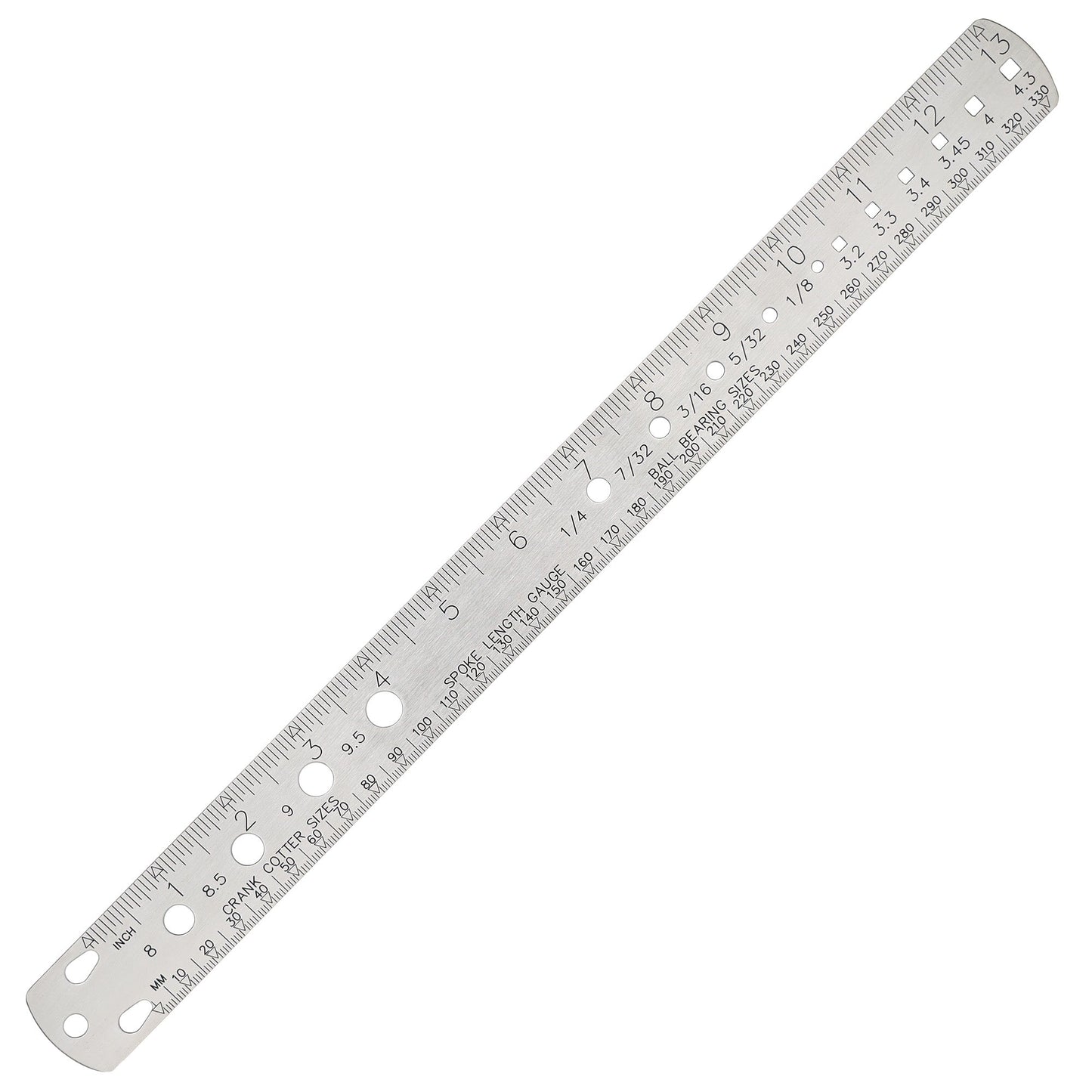 Tool - Spoke gauge/ruler Mod. for sizing spokes, ball bearings and crank cotters, /BIKE hand logo