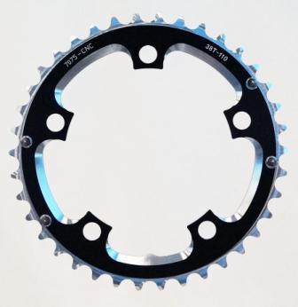 Chain Ring, 38T x 110 BCD for 9/10 speed, 7075 CNC Alloy, BLACK, w/ramps