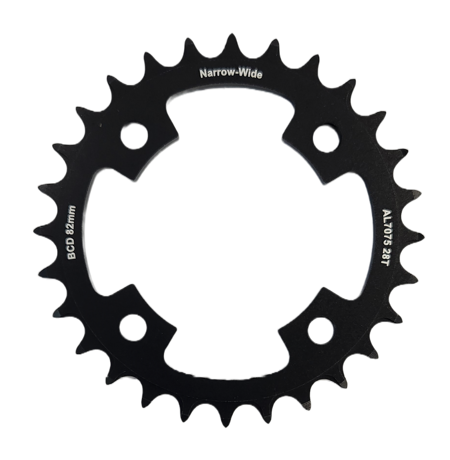 Chain ring only, 28T, AL7075, Black BCD: 82mm, narrow wide - (Bolt hole = 8mm)