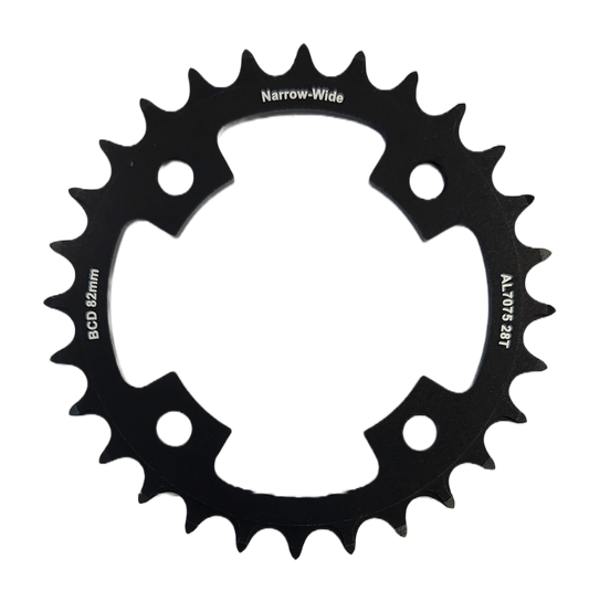 Chain ring only, 28T, AL7075, Black BCD: 82mm, narrow wide - (Bolt hole = 8mm)