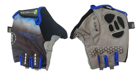 BLACK with BLUE TRIM GLOVES  -  PRO SERIES, Amara Palm, Lycra Towel with GEL Padding, LARGE