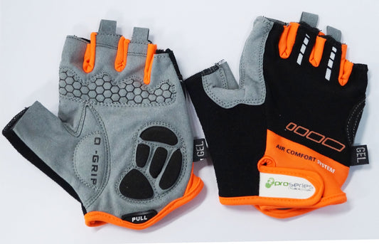 BLACK with ORANGE TRIM GLOVES  -  PRO SERIES, Amara Palm Lycra Towel GEL Padding SMALL